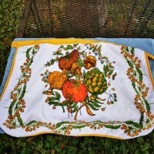 Vintage Vegetables and Mushrooms Mustard Yellow Terry Cloth Apron